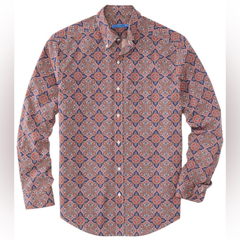 J. McLaughlin Men's Collis Woven‎ mini paisley tile button-Up Shirt NWT L